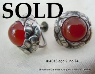 CARNELIAN in Silver Wreath earrings, Georg Jensen # 74