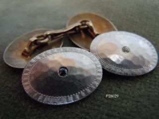 2 Blue Sapphires & 2 Diamonds, Platinum & Gold oval shield cufflinks