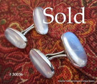 FOUR MOONSTONES Art Deco white gold cuff links