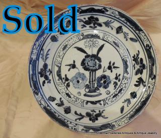 BLUE & WHITE TIN-GLAZED EARTHENWARE  DEEP PLATE  (Delft-Faience type)