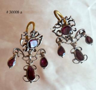Early & Rare Garnet, Gold & Silver Lacy Girondelle Earrings