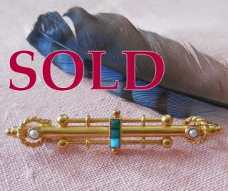 THREE NATURAL TURQUOISE, Split Natural Pearls & Bloomed Gold Pin