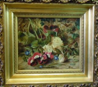 Roses & Geranium, in frame