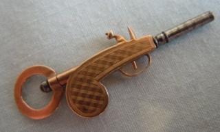 FLINTLOCK pistol  (miniature, 1-3/8" long) WATCH KEY