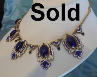 BLUE & WHITE ENAMELED "Renaissance / Egyptian revival" necklace