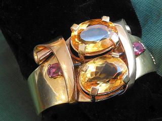 RETRO 1940s Fabulous Gems Gold Cuff Bracelet, heavy, fine and glamorous