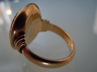 Well made Original 19th century Rose Gold Ring, "saddle" shaped under the carved stone for comfort on the hand
