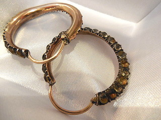 Turning Hoop Earrings, Topaz-look Strass & Rose Gold, late Georgian, circa 1800 - 1830's
