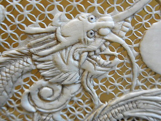 "DRAGONS" carved and pierced hinged box