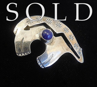 "SPIRIT BEAR" signed Navajo sterling and lapis lazuli pendant or pin