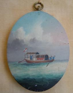 Oar Boat, painted on wood oval