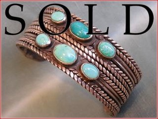CHAIN MOTIF Turquoise & Silver Navajo Cuff