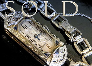 EGYPTIAN REVIVAL 1920's 18k white gold Lady's Art Deco wristwatch