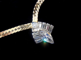 MARQUISE & BAGUETTE DIAMONDS (1.03 carats total)  Platinum Art Deco Jewel 14k Necklace