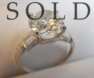 2.90 carat (Old European Cut Center Diamond) Art Deco Platinum Ring