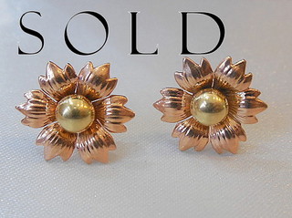 TWO COLORS GOLD 14k Flower Earrings
