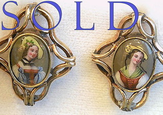 SWISS PAINTED ENAMELS rose gold, circa 1850's "Grand Tour"  earrings