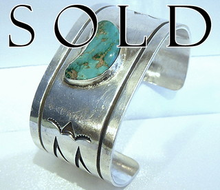 TURQUOISE NAJA (MOON) CRESCENT Old Navajo Wide Silver Cuff