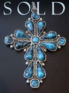 TURQUOISE & STERLING  BAROQUE CROSS PENDANT