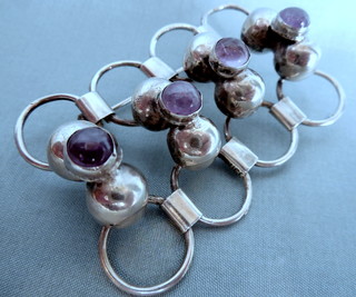 FOUR AMETHYSTS & SILVER Mexican Silver hand-made brooch