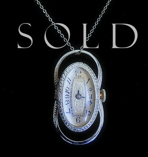 ART DECO 20K white gold watch  :  converts from RING to PENDANT