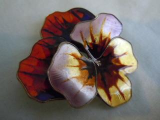 DAVID-ANDERSON (signed) Enameled Vermeil Pansy Brooch