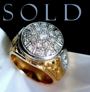 25 DIAMONDS TOTAL 1 CARAT in Platinum and carved 18k Yellow Gold