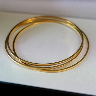 SET OF THREE HEAVY square profile 18K gold circular hoop bracelets