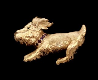 What a lively pup!  GOLD DOG WITH RUBY COLLAR