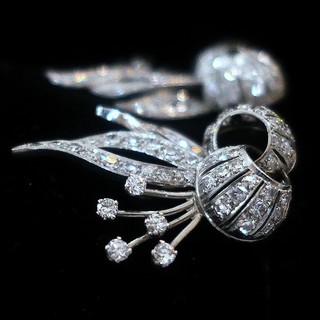 Exceptional "RIBBON & SPRAY" Diamond Earrings : 4-1/2 Carats