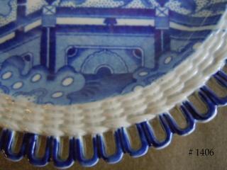 molded basket-weave and reticulated border of cut-work