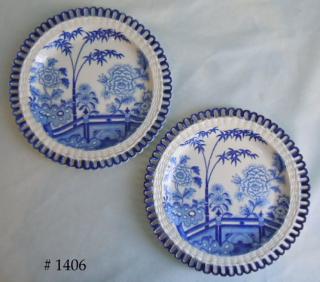 DAVENPORT (Earliest period) Pair of Reticulated Border Pearlware Blue & White Plates