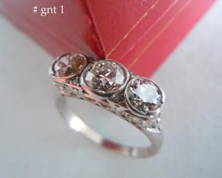 Exceptional Art Deco Platinum Three Diamonds Ring