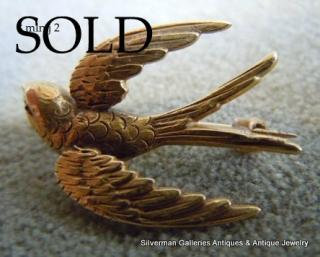 SWALLOW  -- American Victorian Gold  pin of the bird in flight