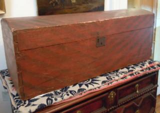 Red Chevron-Painted Lift-top Domed Dovetail Chest