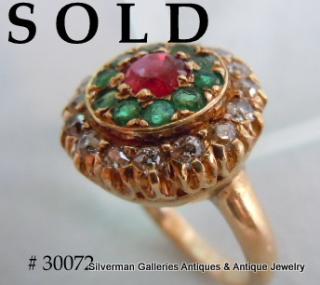 Ruby, Emeralds, Diamonds & Gold Cluster Ring