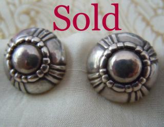 "SILVER PEARL" center, Round Dome Earrings designed circa 1920's by Georg Jensen