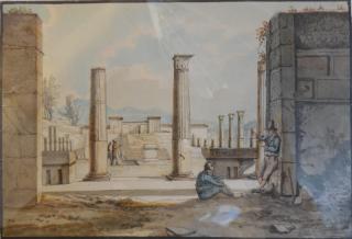 POMPEII, court of the TEMPLE OF ISIS, with Grand Tour travelers & locals